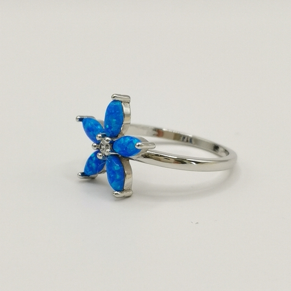 Blue opal CZ Flower Sterling silver ring size 6 🆕 - Picture 3 of 8